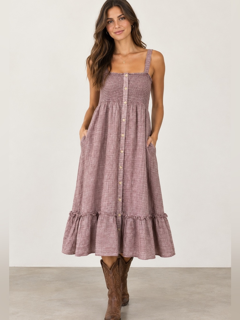 Threadgrit gauzy cotton smocked midi dress NWT